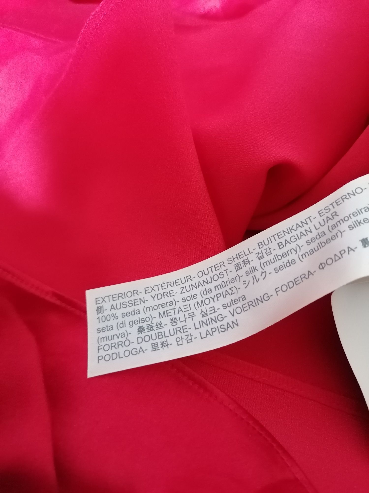 Massimo Dutti jedwabna sukienka czerwona jedwab mini falbanki 34 xs