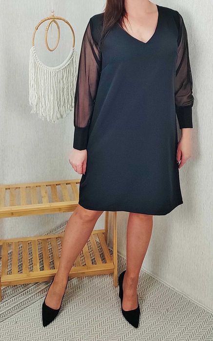 NOWA elegancka prosta czarna sukienka rozm 48