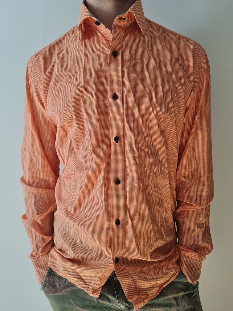 Koszula męska bawełniana w kratkę pomarańcza selected homme