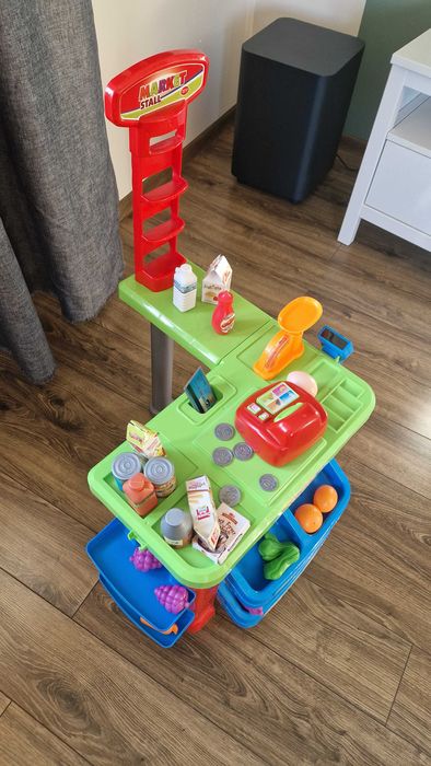Zabawkowy sklep, Super Market, kasa, wózek