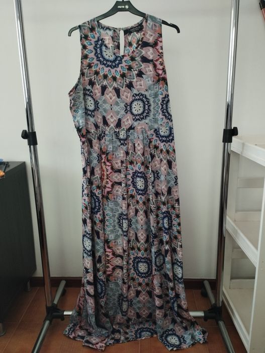 Vestido comprido de manga cava Natura