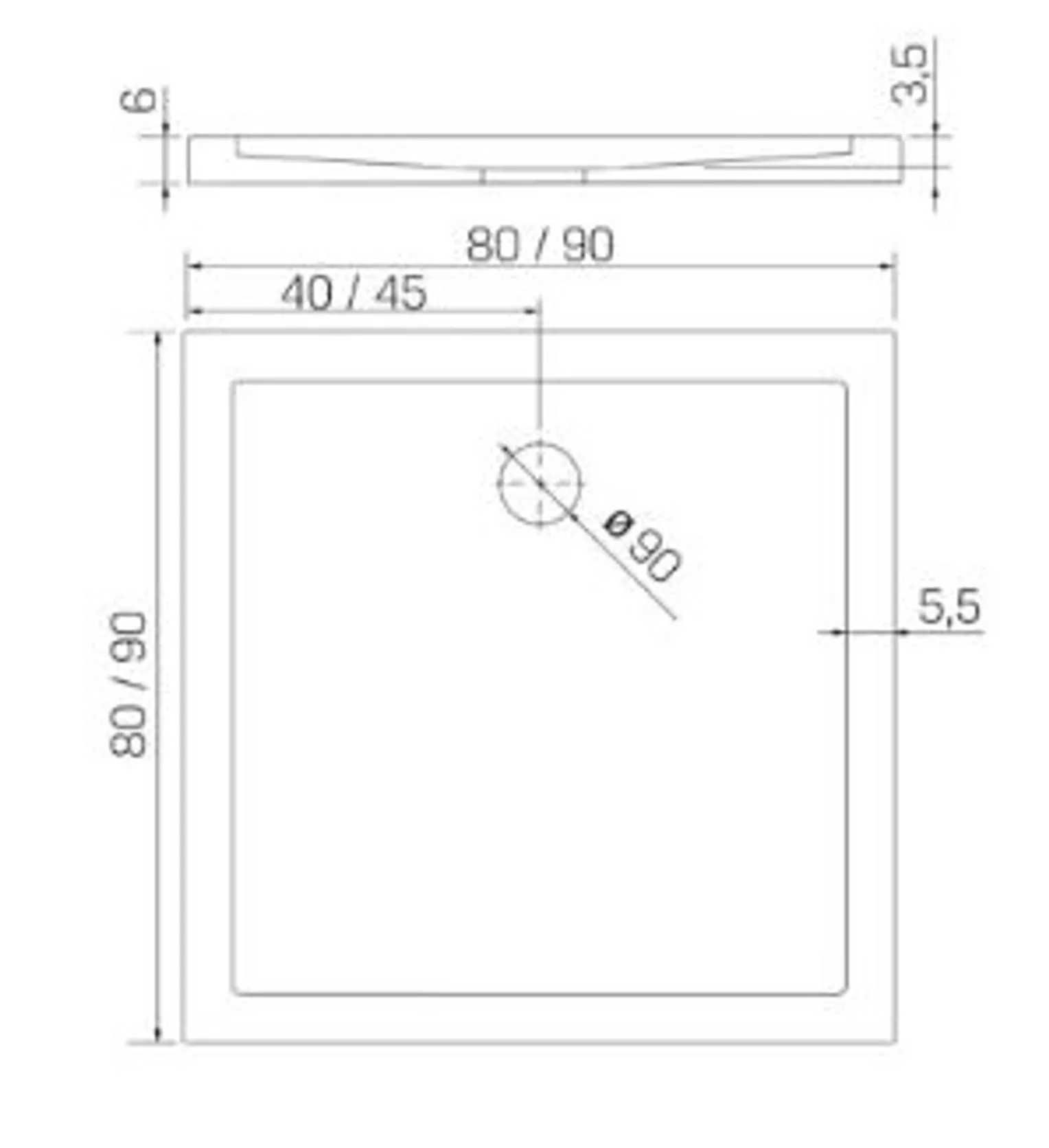 Brodzik kwadratowy Cantare 80x80, New Tredny biały akryl b-0136 – Nowy