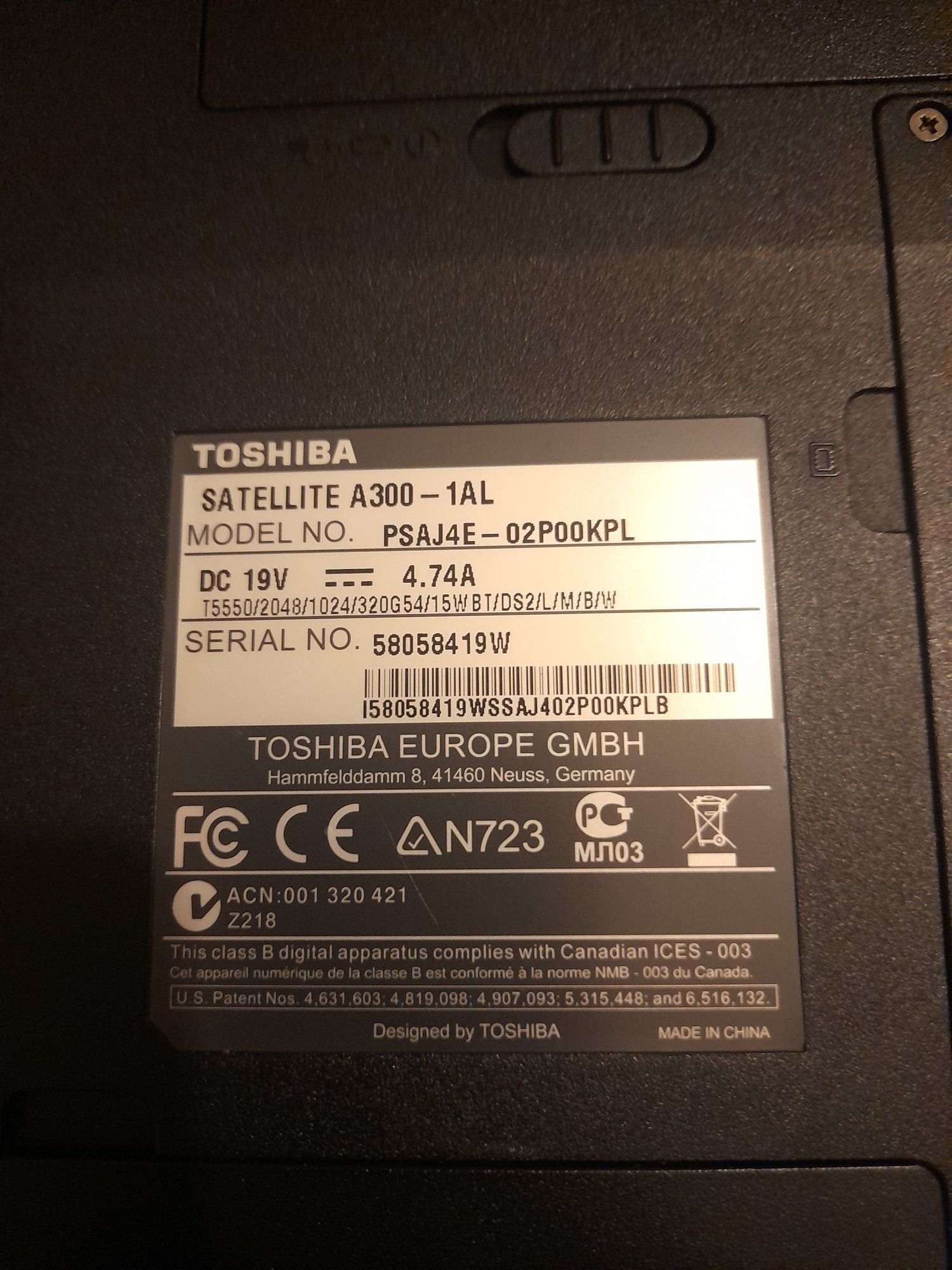 Notebook Toshiba Satellite A300-1AL