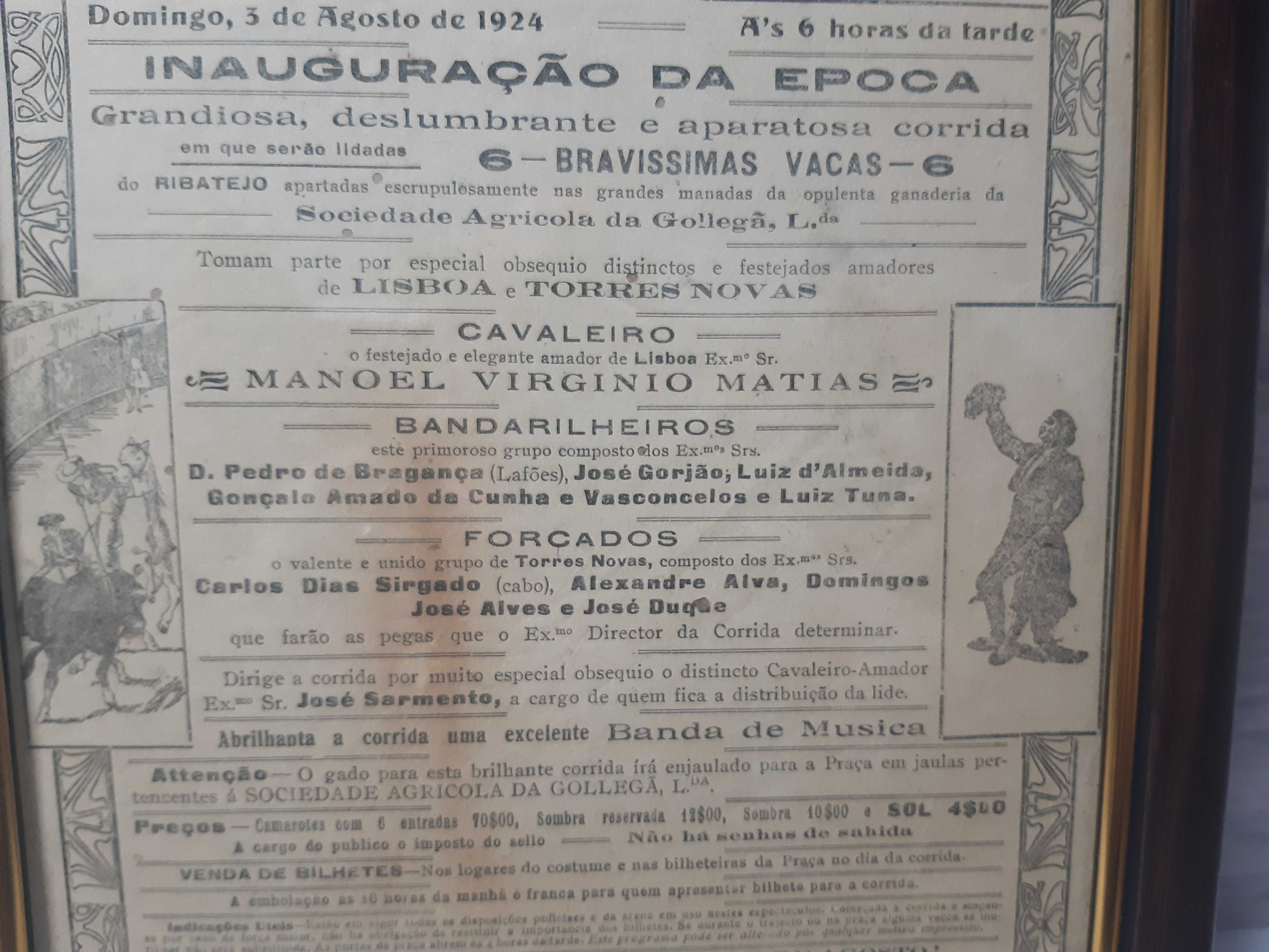 Cartaz em papel Praca de Touros da Curia 1924.