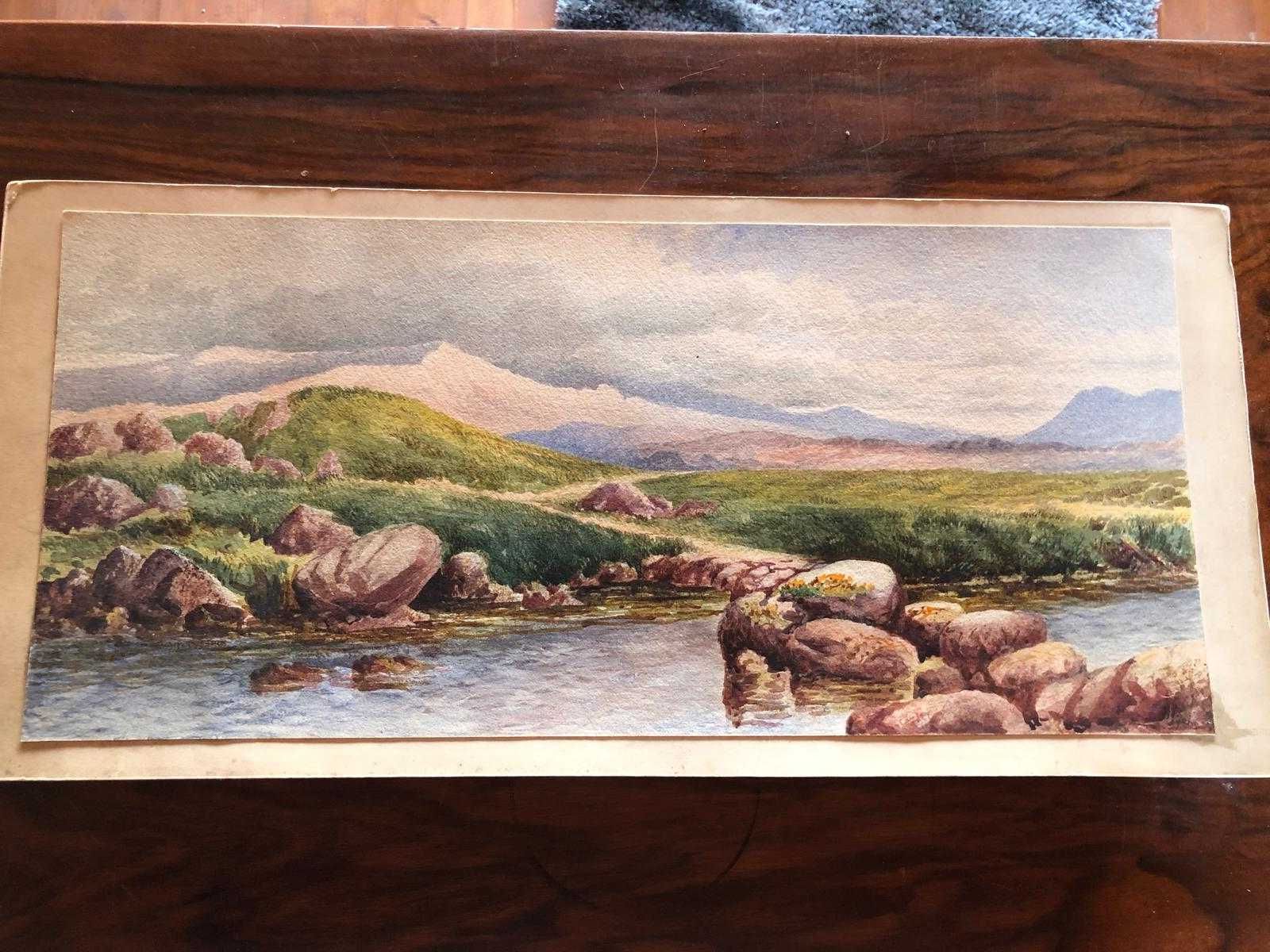 Aguarela de paisagem suiça, de 1868, bom estado
