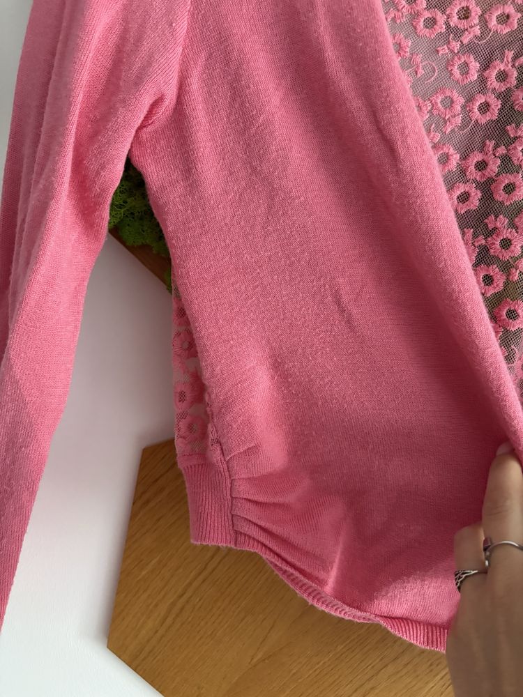 Sweter 12 L różowy bolerko narzutka z koronką new look petite