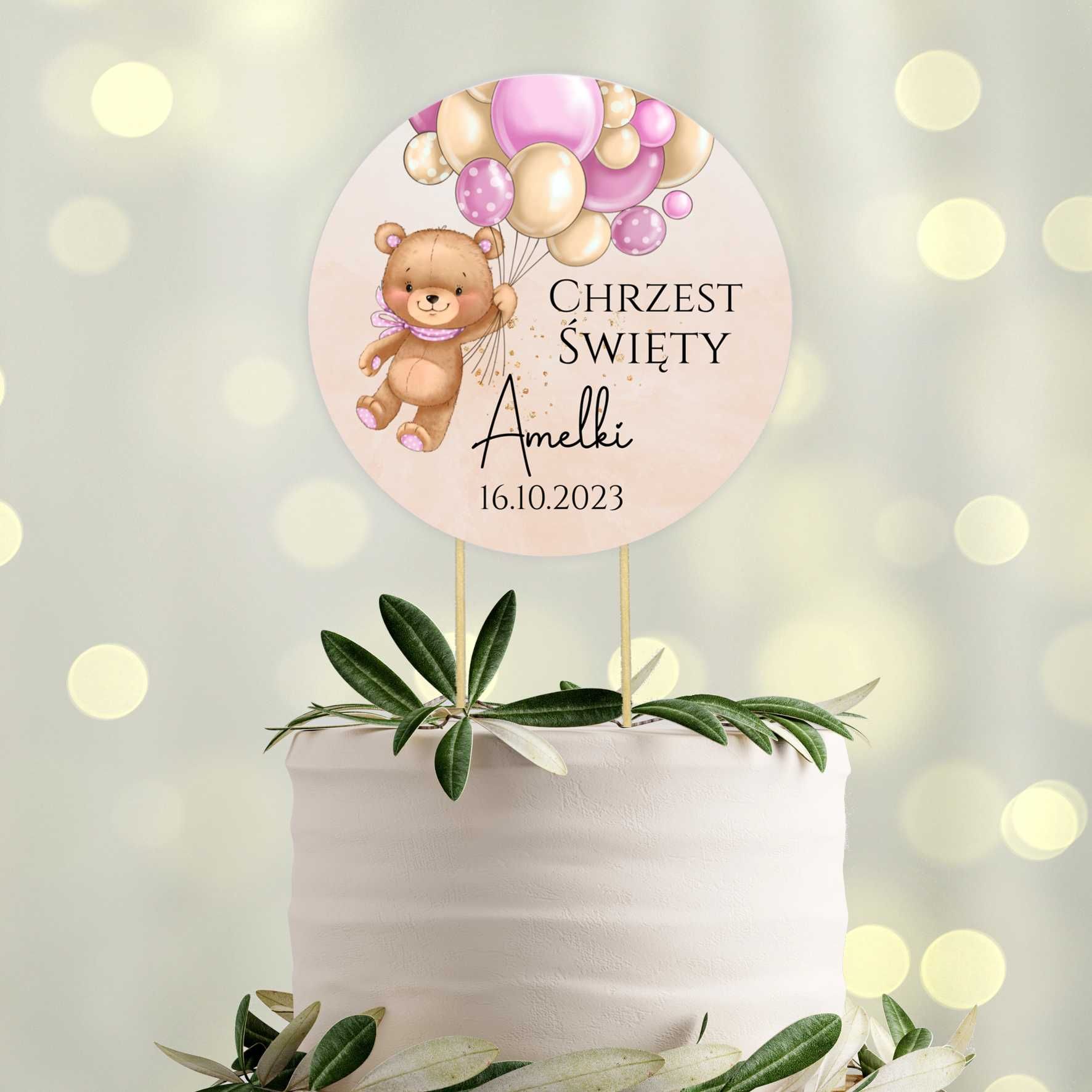 TOPPER na tort, topper CHRZEST ŚWIĘTY + imię + data