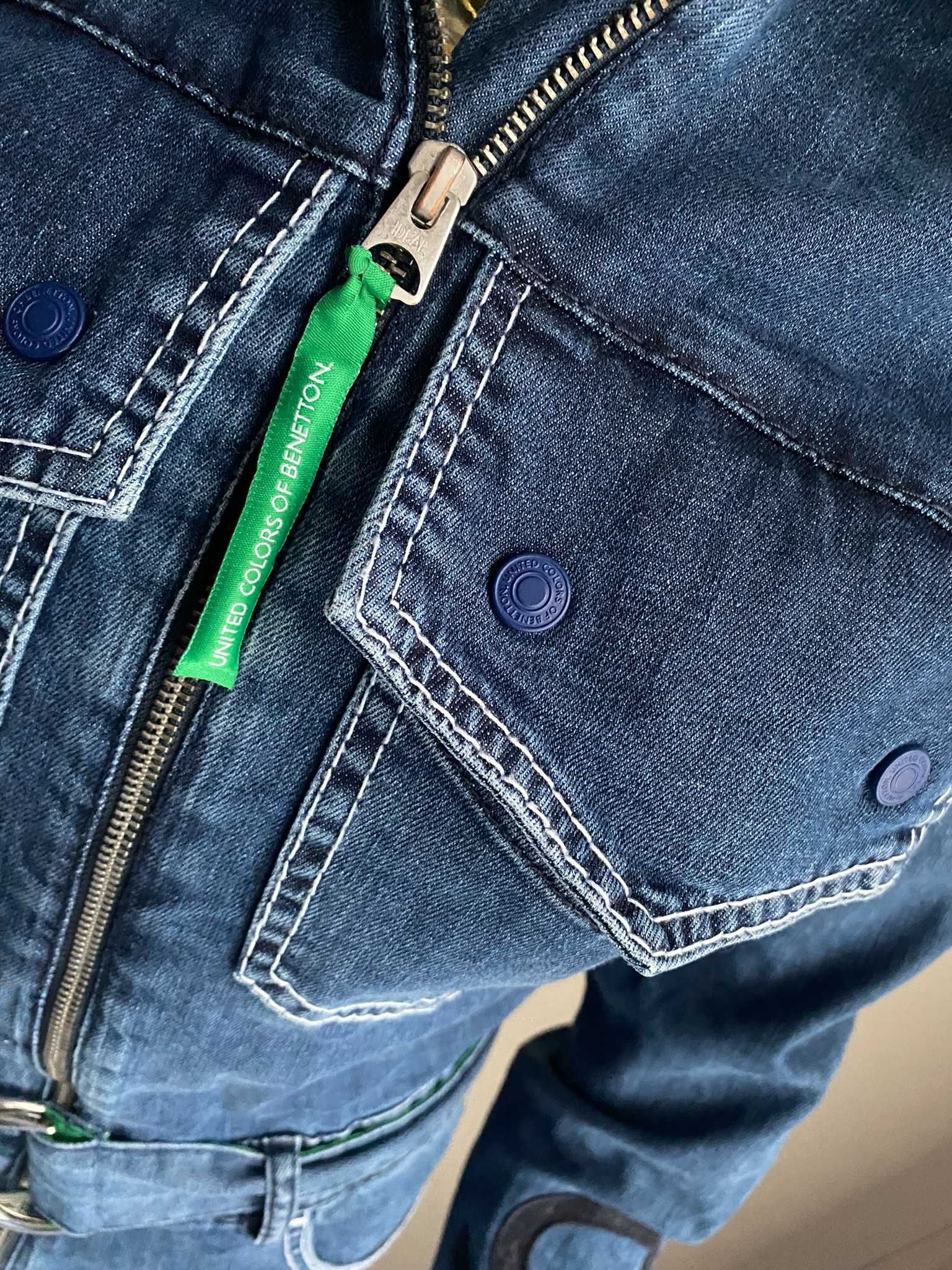 Benetton piękny jeansowe kombinezon dzwony pasek S-M