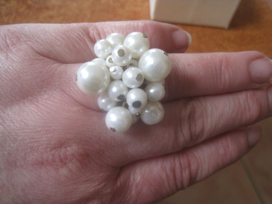 perła nowe perły Retro GLAMOUR pierścień broszka pierścionek perełki