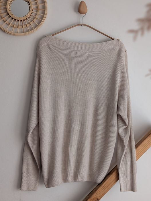 Beżowy sweter L/40 Reserved ozdobne guziki wiskoza