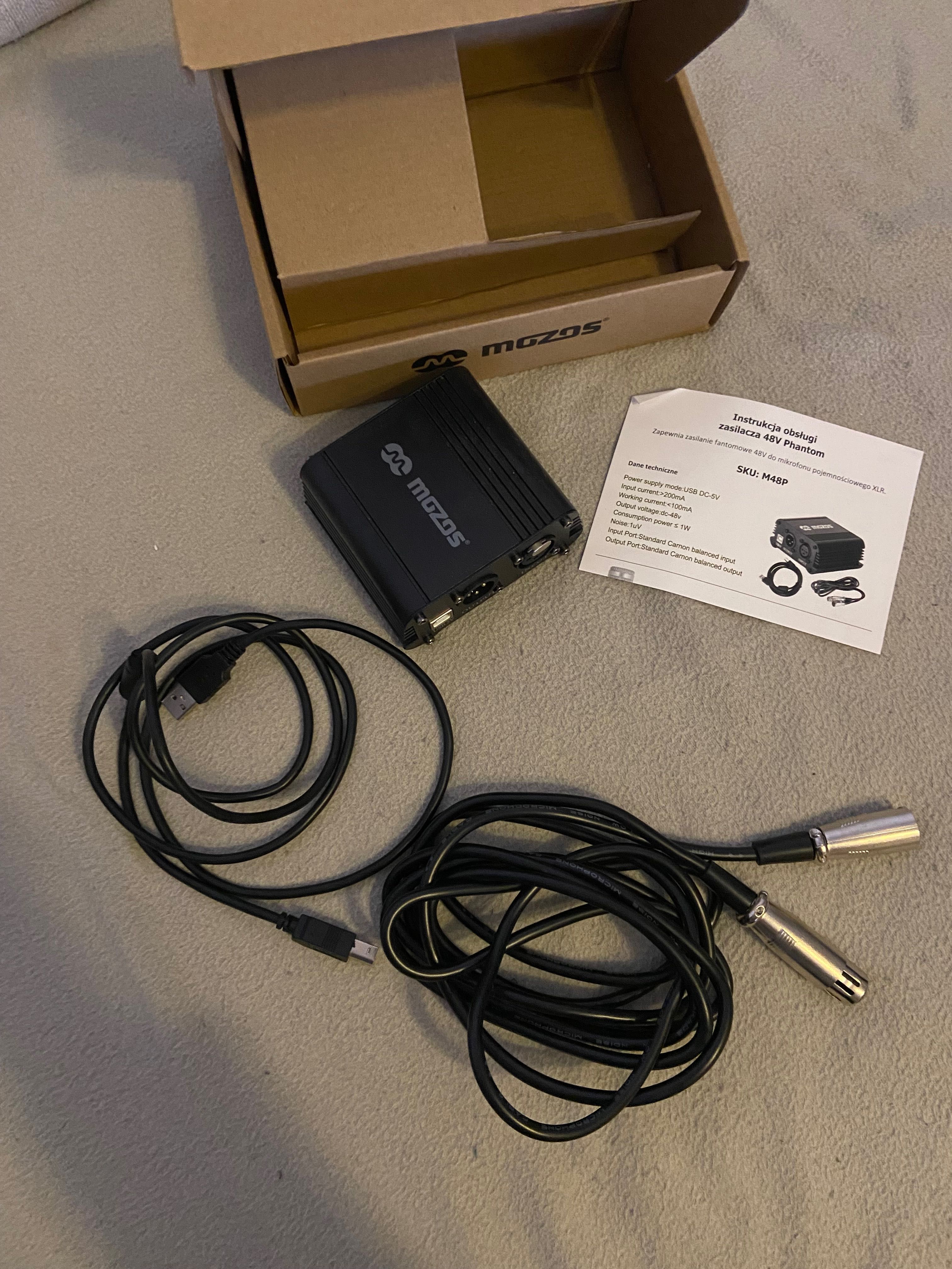 Mozos M48P zasilacz USB PHANTOM +48V do mikrofonów XLR