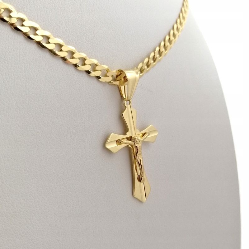 Złoty Męski Łańcuszek Pancerka + Krzyżyk Jezus 925/585/4,5mm 14k + Gra