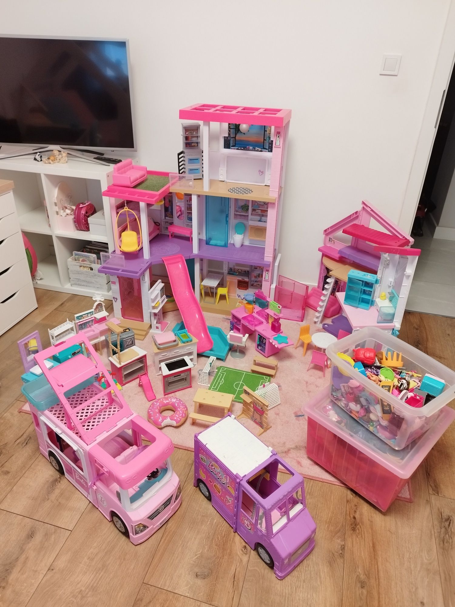 Barbie 2x domek, zestawy kampery akcesoria lalki