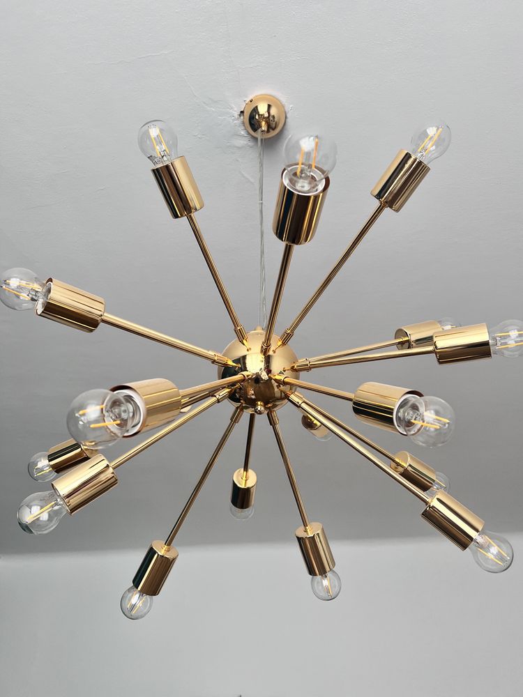 Designerska złota lampa sufitowa 18 punktowa