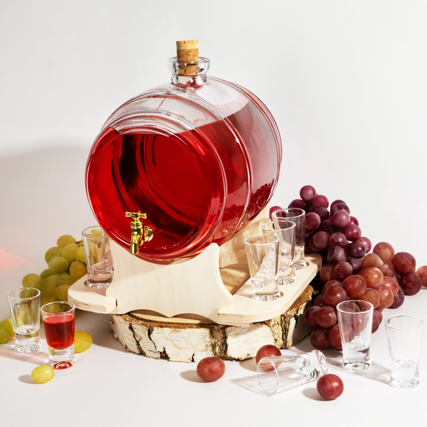 BECZKA szklana 5 L na bimber, whisky, alkohol + STOJAK + kieliszki