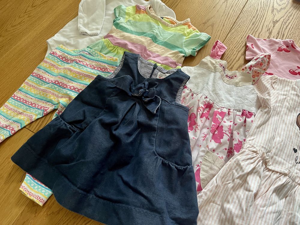 Zestaw dla dziewczynki 80 na lato sukienki body legginsy paka 12m