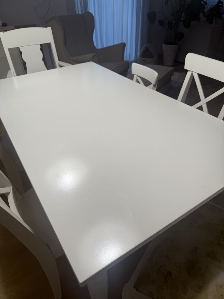 Stół i krzesła 8 szt. Ikea ingatorp ingolf + krzesło dla dziecka ikea