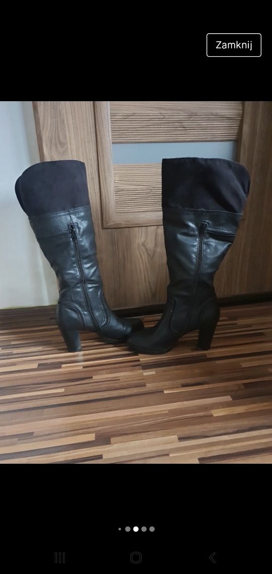 Buty damskie zimowe kozaki 40 czarne skóra