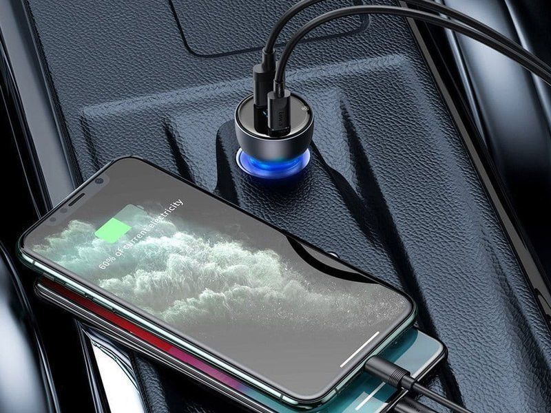 Ładowarka Samochodowa Baseus Usb/Type-C Led 65W Qc Pps Srebrna