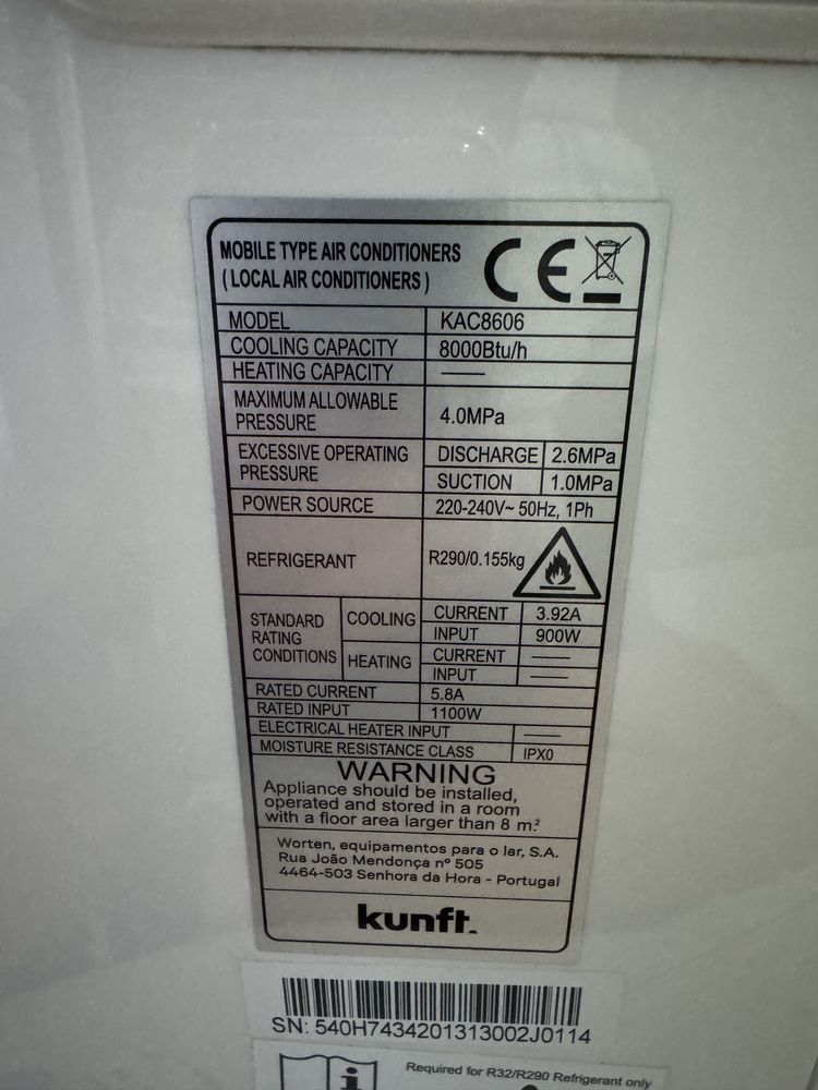 Ar Condicionado Portátil KUNFT - 8000 BTU -