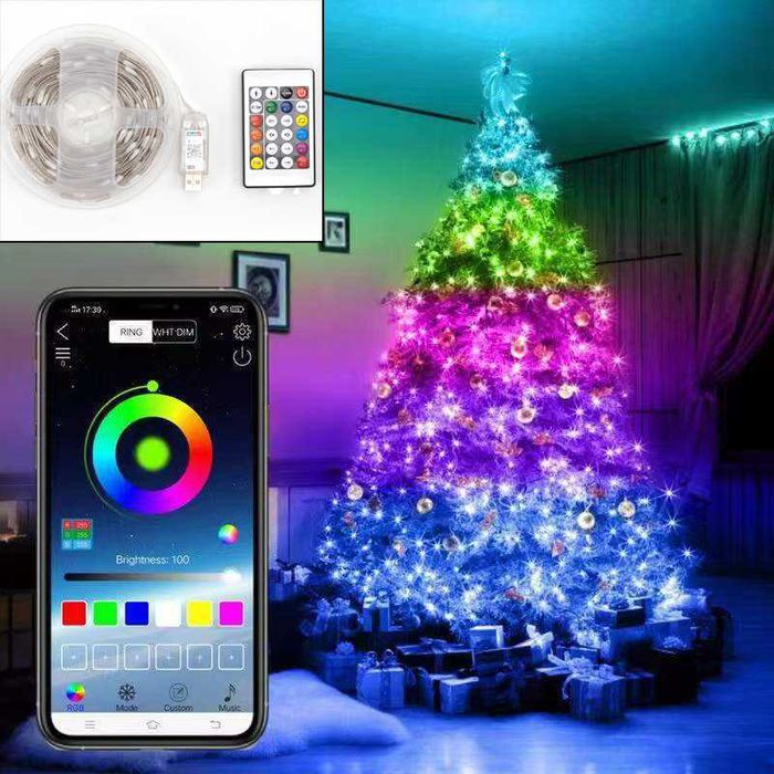 Умная RGB гирлянда 10м капля росы Bluetooth + Пульт от USB музыкальная