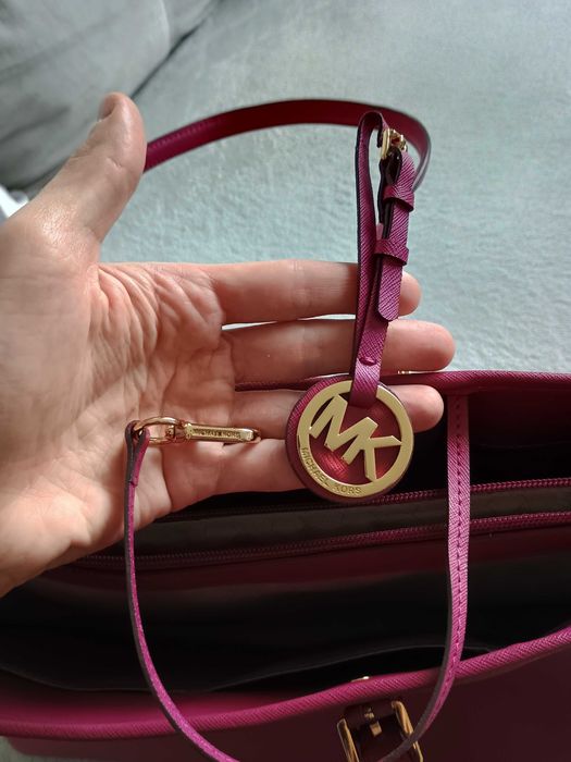 Oryginalna skórzana duża, pojemna torba shopper MK Michael Kors fuksja
