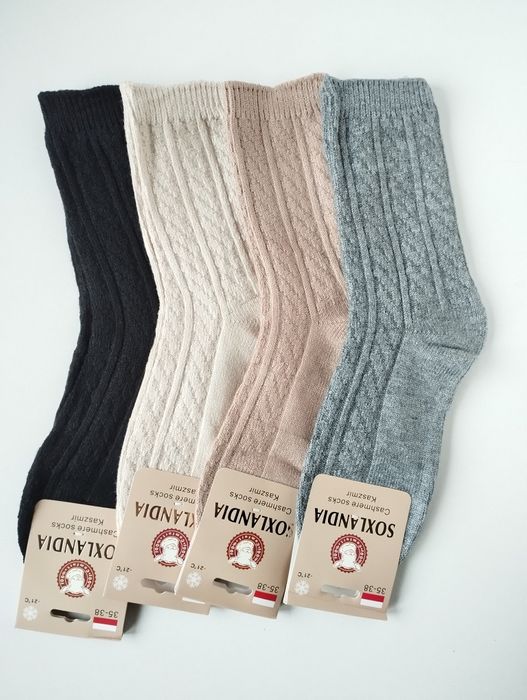 4x Skarpetki Kaszmirowe Pleciony wzór rozmiar 35-38