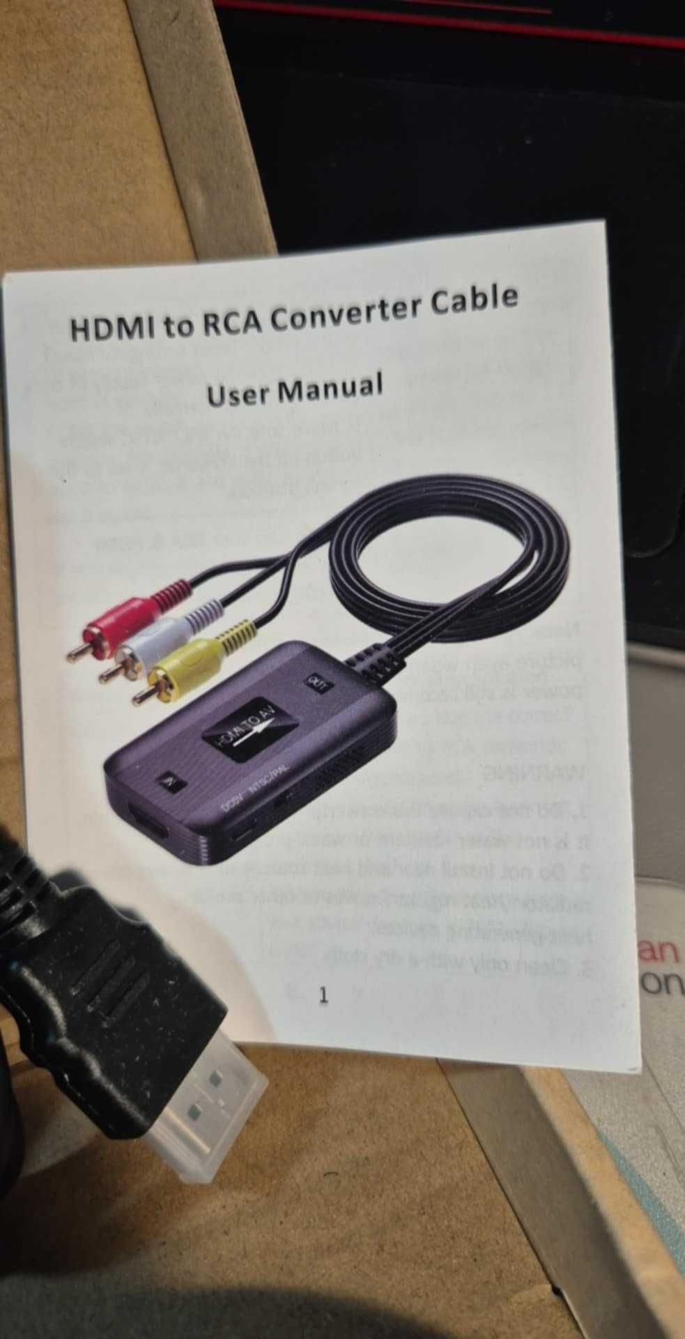 HDMI, adapter HDMI, składający się z adaptera RCA HDMI z HDMI i kablem