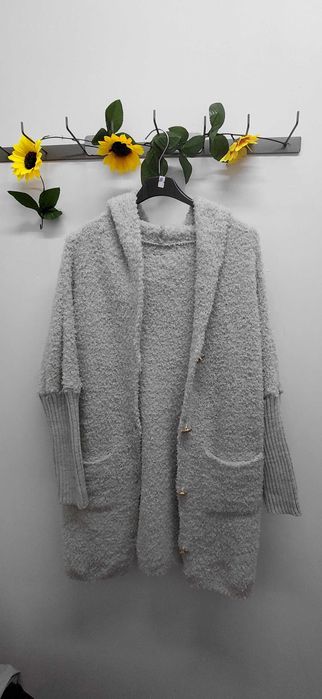 Kardigan damski S-Xl z kapturkiem.