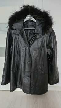 Skórzany Czarny płaszcz z futerkiem 46 skóra kurtka xxxl