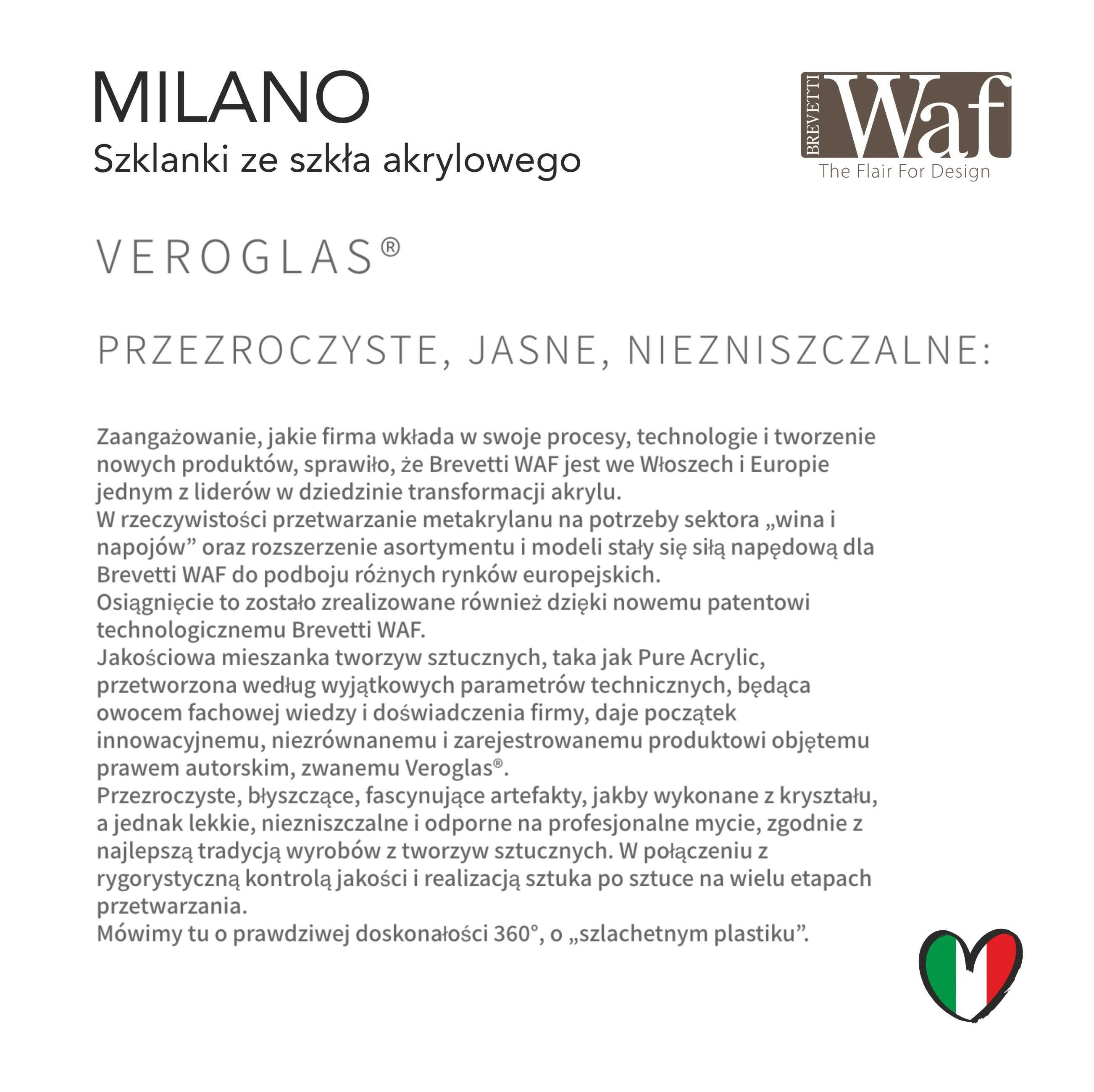 Szklanki WAF Milano profesjonalne szkło akrylowe wytrzymałe praktyczne