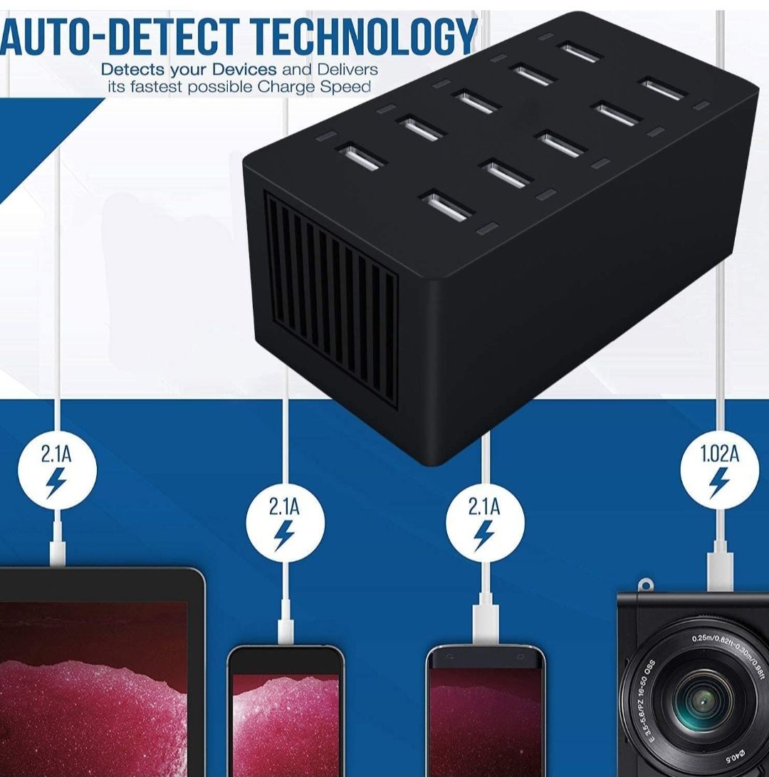 ładowarka USB, wiele gniazd USB, 50W 10USB