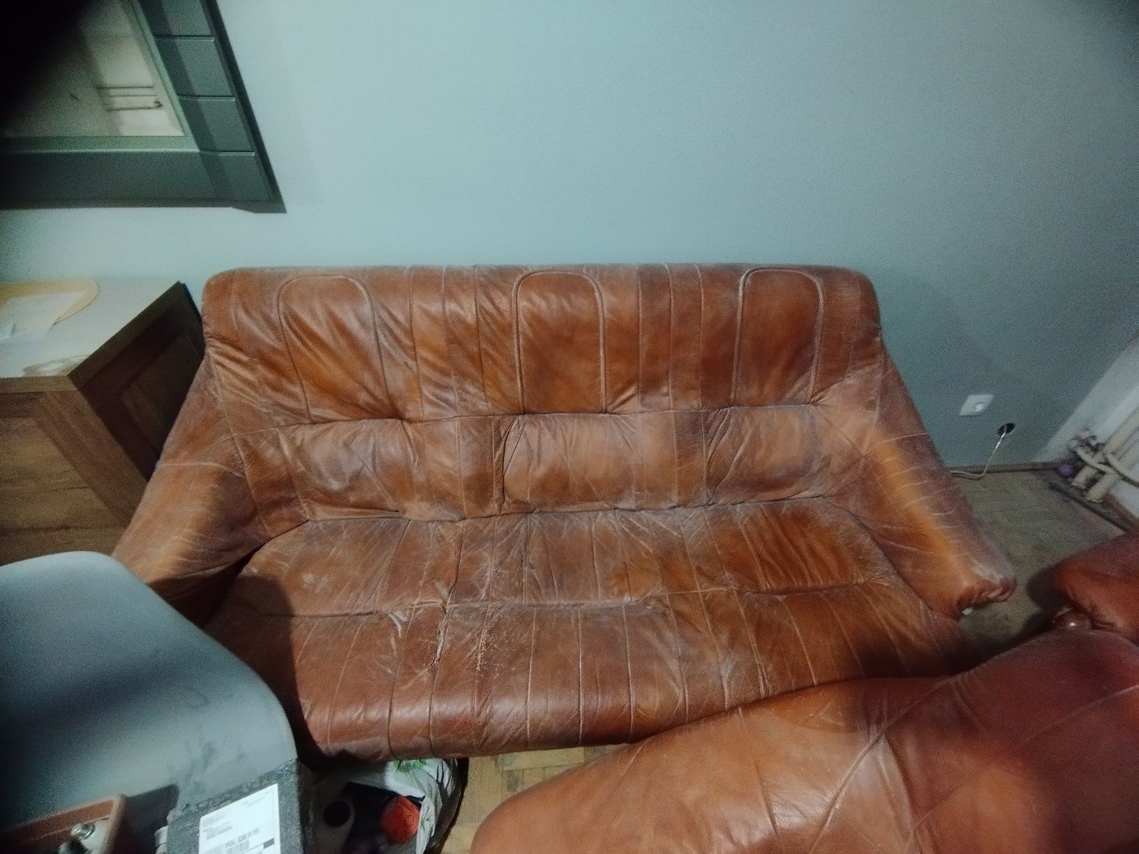 Zestaw wypoczynkowy kanapa, 2 fotele skórzane