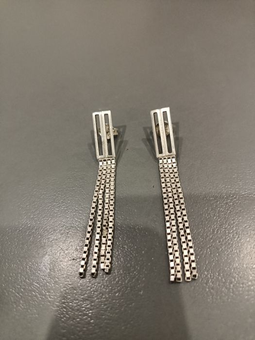 Kolczyki srebrne, długie, PRL.