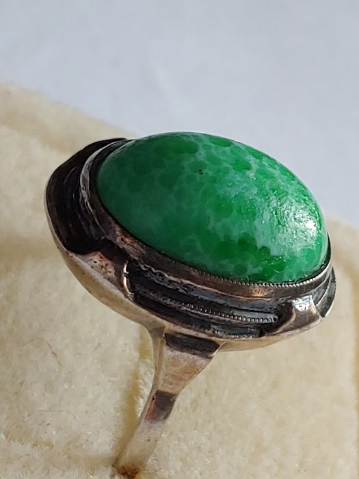 Antyk Stary srebrny pierścionek naturalny kamień srebro 835