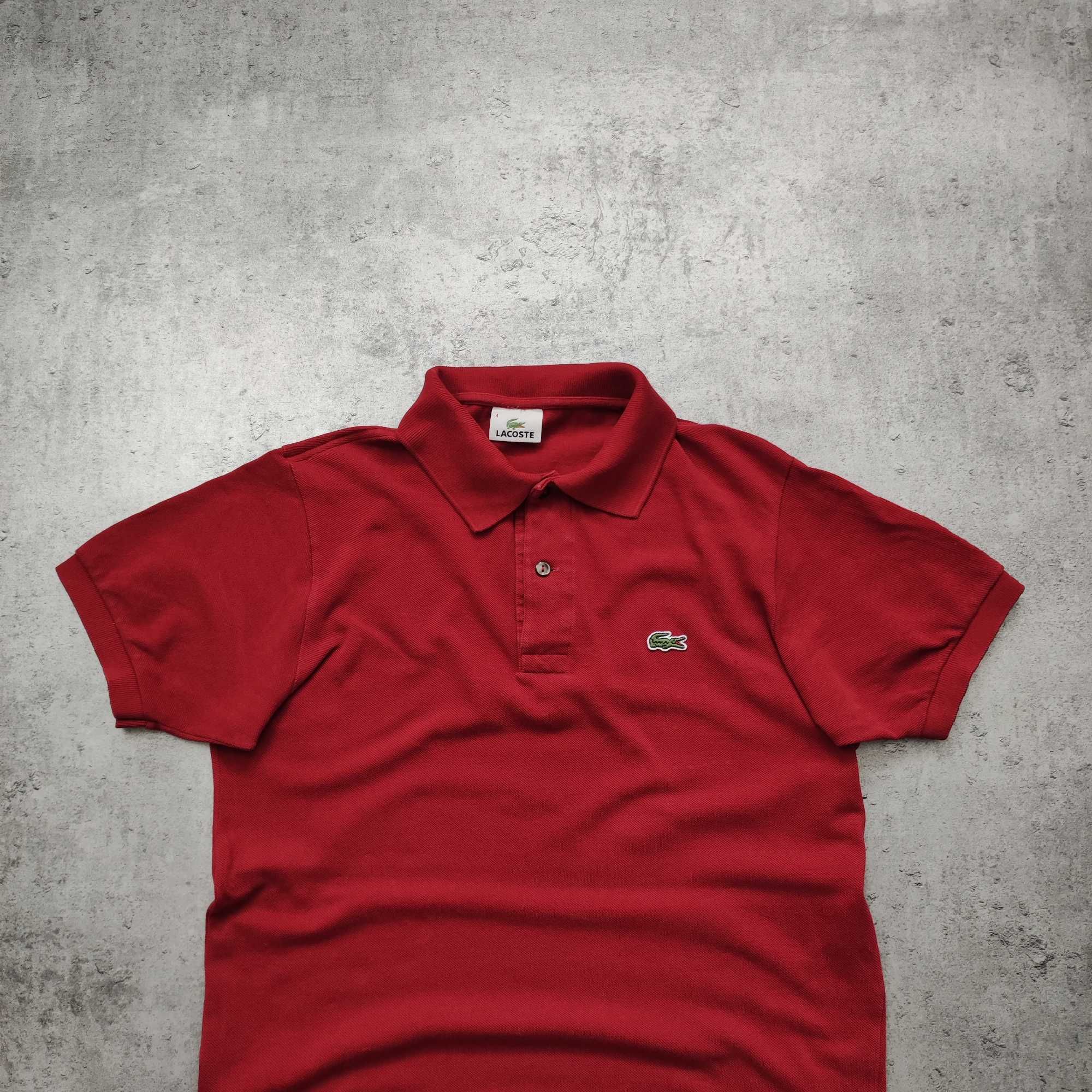 MĘSKA Koszulka Bawełna Elegancka Haft Logo Bordowa Lacoste France