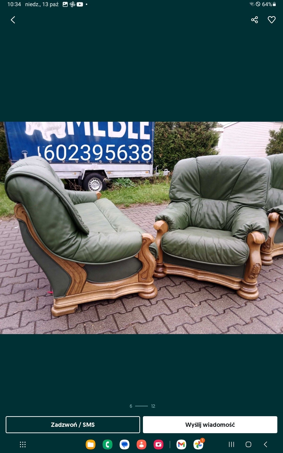 KOMPLET KLER XXL 3+1+1I iŁawa Dąb Skóra  Zielona