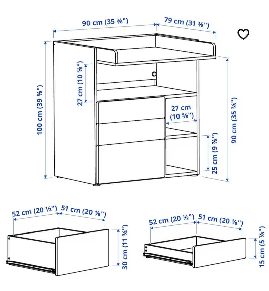 Komoda z przewijakiem biała brzoza Ikea  Smastad