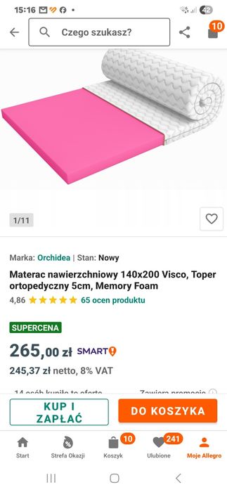 Materac nakladka topper visco