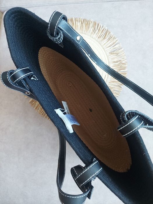 Duża torba koszyk czarno-beżowa – styl boho, idealna na lato, nowa