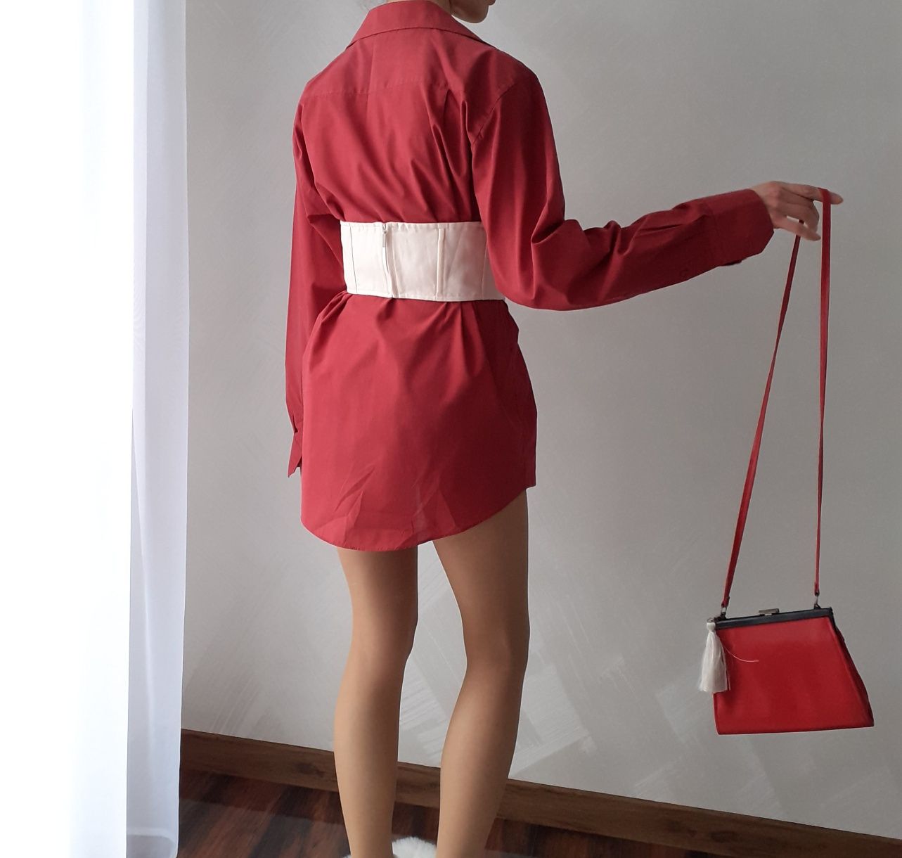 Vintage buick red oversize shirt single button Czerwona koszula