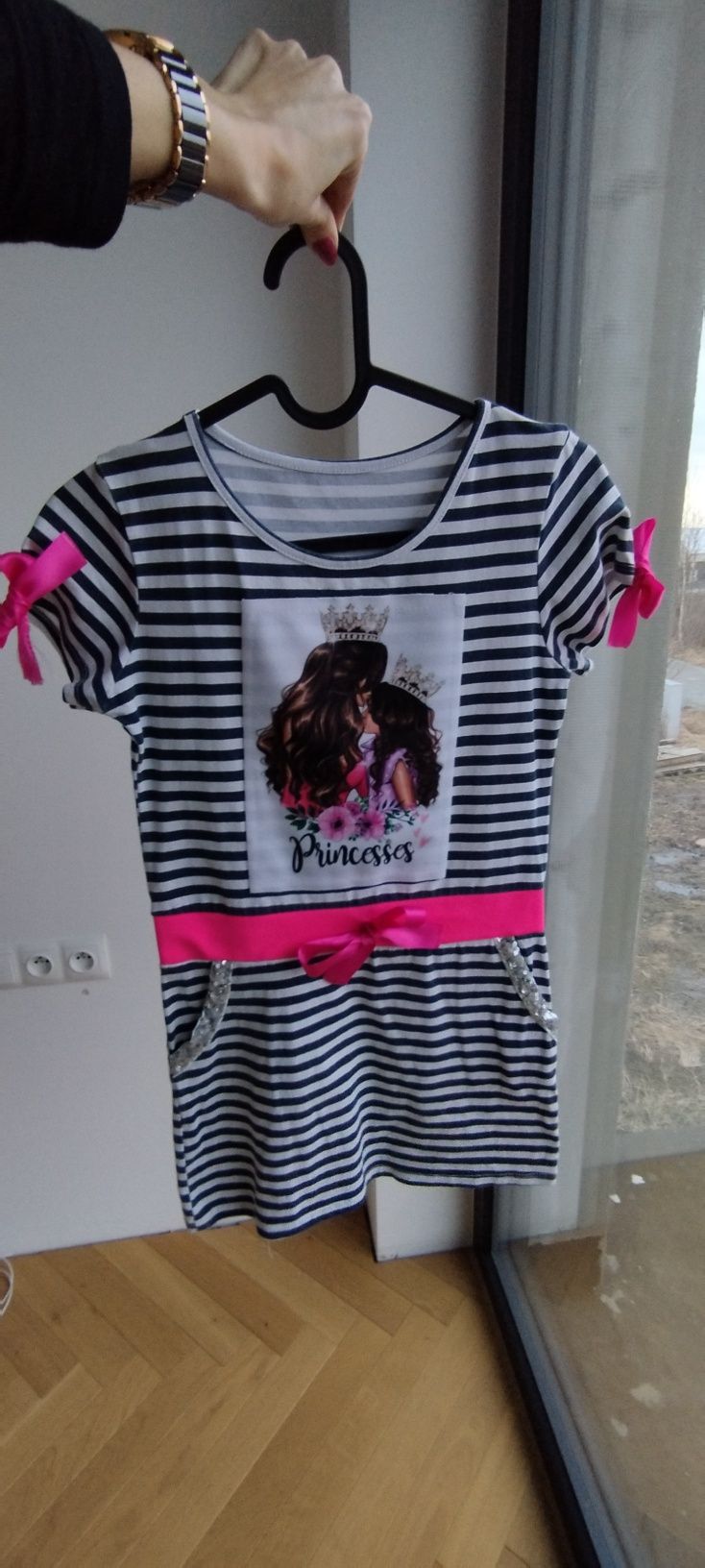 Sukienka paski księżniczka princess cekiny mama i córka 128 134, 140
