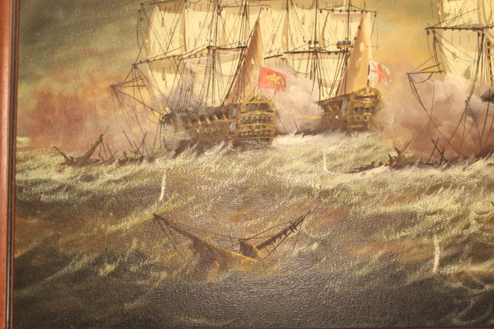 JOÃO PEIXOTO Óleo Sobre Tela Batalha Naval 50 x 70 mancha