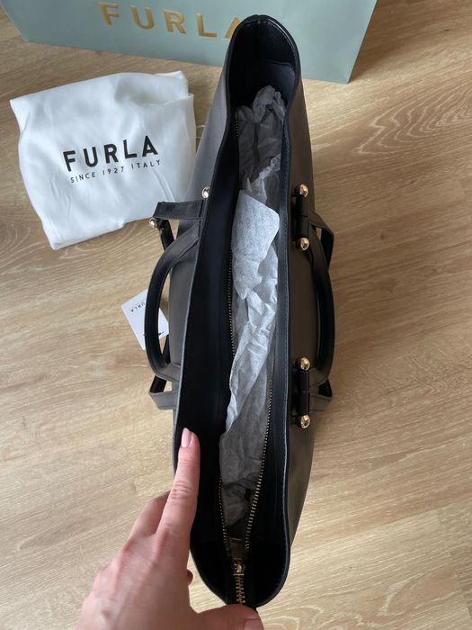 Nowa skórzana torebka shopperka Furla Duetto czarna
