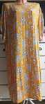 F&F 52 50 sukienka boho pachy 130cm pas musztardowa łączone materiały