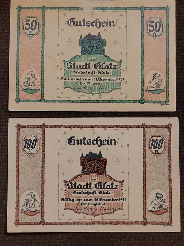 Notgeld pieniądz zastępczy miejscowości Kłodzko Glatz 1921r banknot
