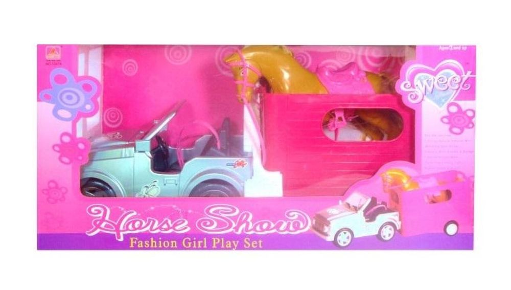 Auto z przyczepą i koniem pudełko,302x636 mm