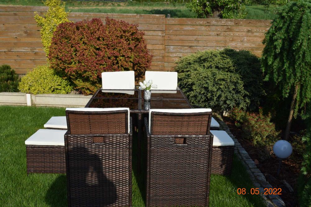 ogród zestaw mebli tulipan 8 osob 4 szt foteli 4 szt puf brąz