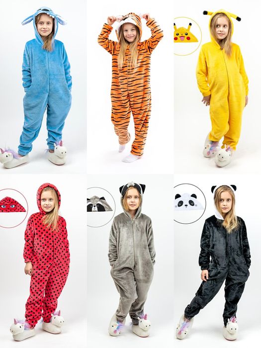98-164 Кігурумі тепла піжама Стіч Леді Баг Пікачу єнот панда тигр
