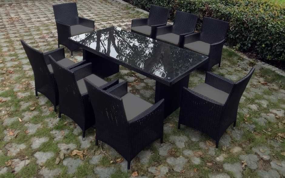 Stół ogrodowy z technorattanu 200cm 8 foteli kolor Czarny